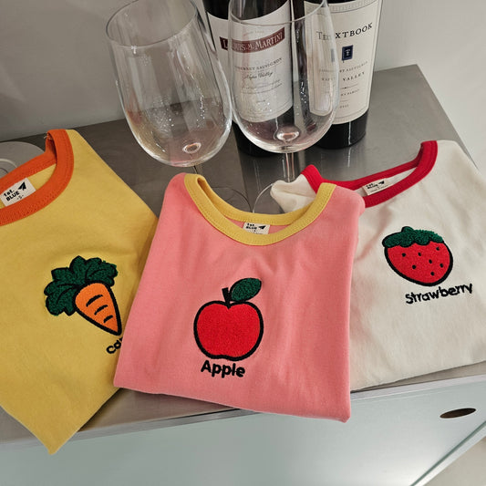 [1ST Blue] Fruit Embroidery Tee